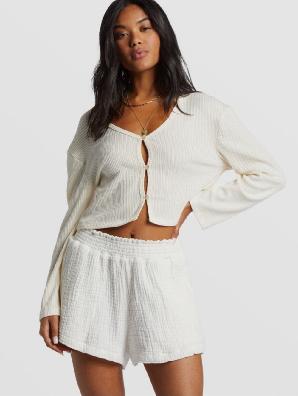NWT Billabong White Gauze Shorts Women's Size XL High-Waisted Swim Shorts